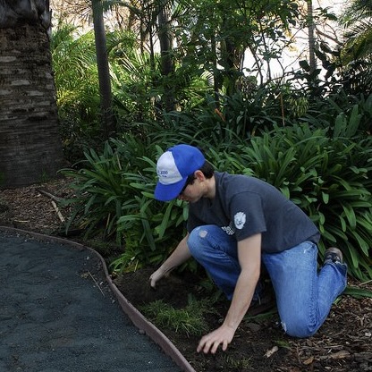 Volunteer working in garden